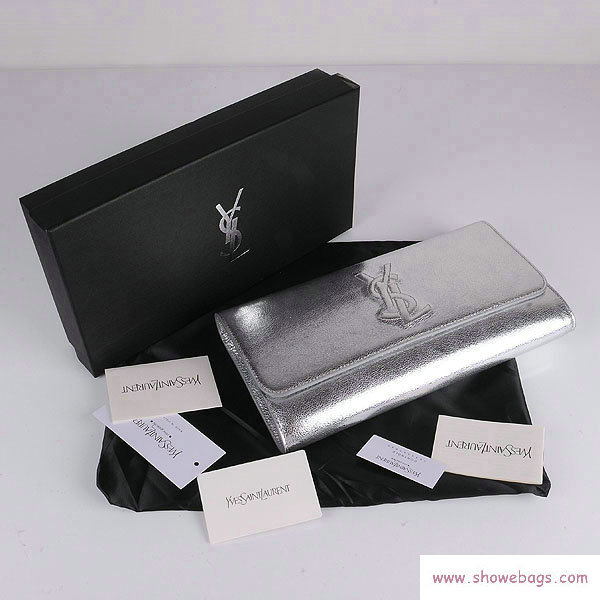 YSL belle de jour calfskin leather clutch 39321 silver